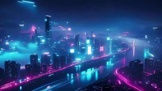 上海陆家嘴赛博朋克风夜景