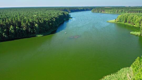 波兰森林中湖上的小渔船视频素材模板下载