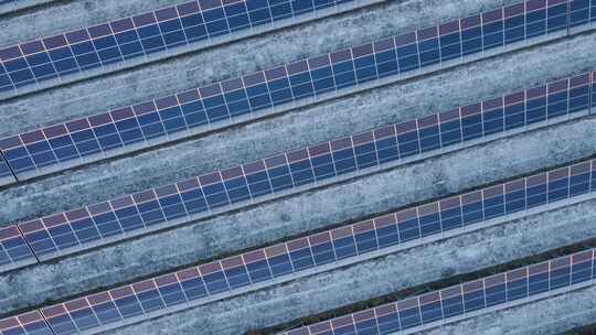 太阳能电池板鸟瞰图在领域中排成一排电力生态创新自然环境
