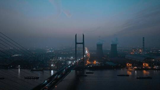 闵浦大桥桥墩夜景航拍