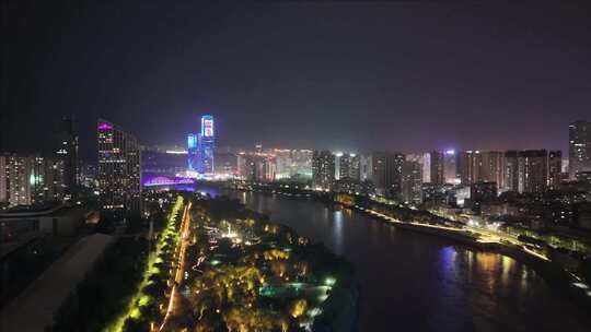 城市夜景河流旁高楼灯光景观兰州夜景