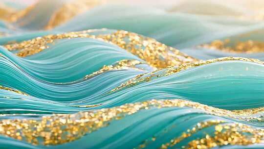 蓝绿色波浪状抽象3D渲染素材