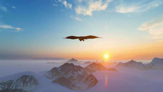 一只雄鹰飞越雪山视频素材模板下载