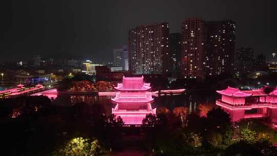 浙江湖州项王公园夜景航拍