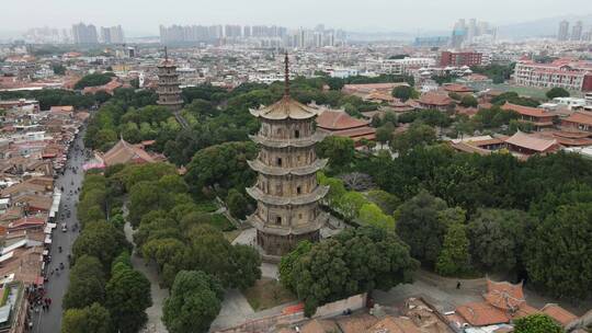 大气 航拍 福建 泉州 西街 东西塔 开元寺视频素材模板下载