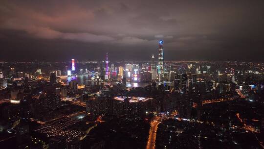 黄浦区陆家嘴夜景环绕航拍