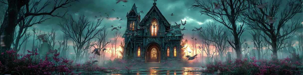 魔幻森林中的神秘城堡夜景2