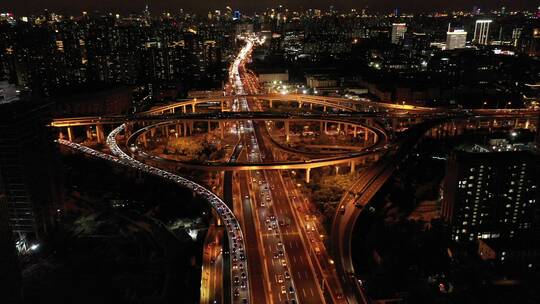 航拍上海城市交通夜景