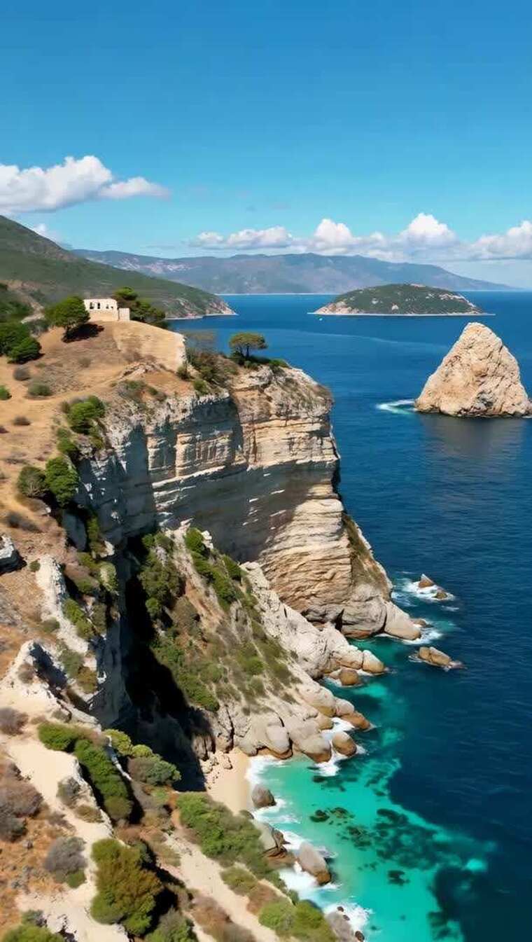 海岸悬崖与碧海蓝天景观