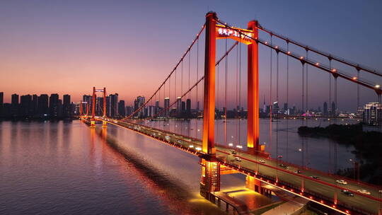 4k航拍武汉鹦鹉洲长江大桥夜景视频素材模板下载