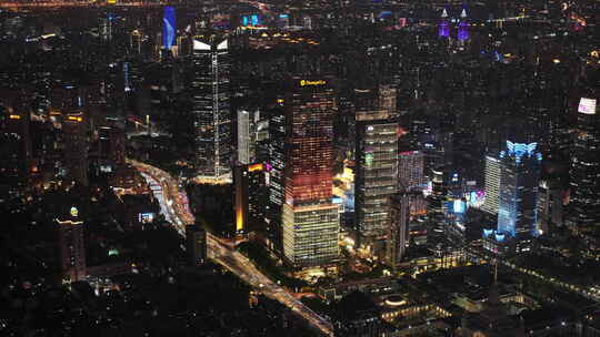 4K上海静安区楼群CBD夜景航拍视频素材模板下载