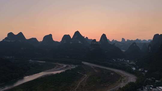 航拍广西桂林山水水墨色彩