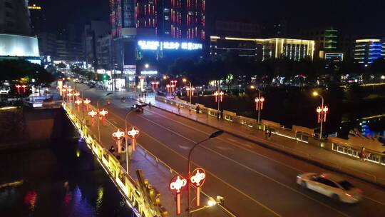 航拍湖南邵阳邵水桥梁夜景