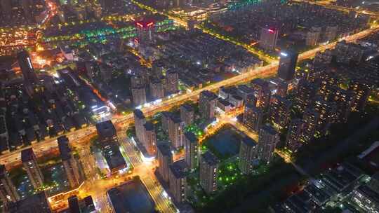 城市市区夜晚夜景车流城市风景航拍延时素材