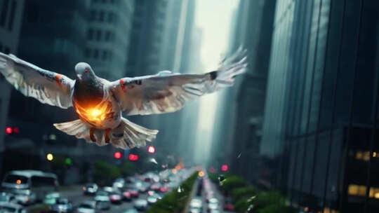 城市中飞翔的鸽子