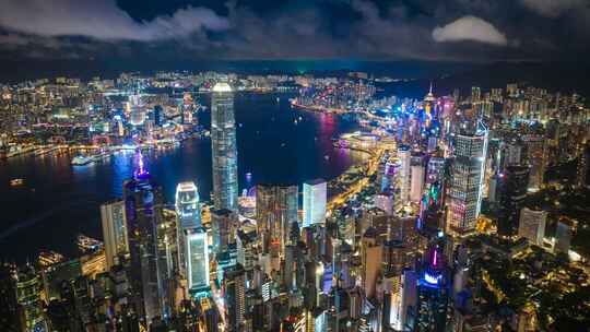 香港维多利亚港航拍夜景合集宣传片