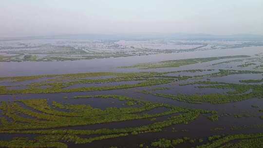 航拍饶河东安乌苏里江挠力河湿地风光