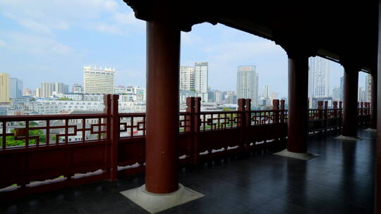 南宁城市街景中式传统古建筑栏杆 榫卯结构