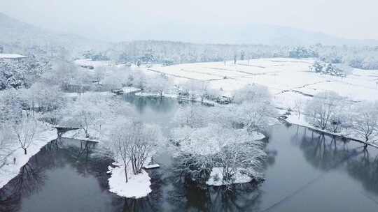 杭州西湖雪景大雪纷飞的浙江