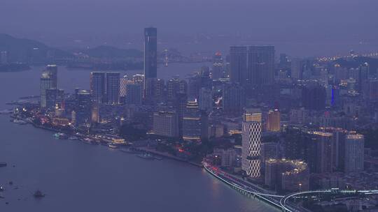 4K厦门高楼鹭江道夜景城市航拍