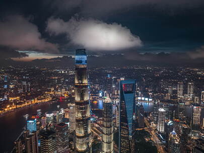 上海陆家嘴夜景航拍延时