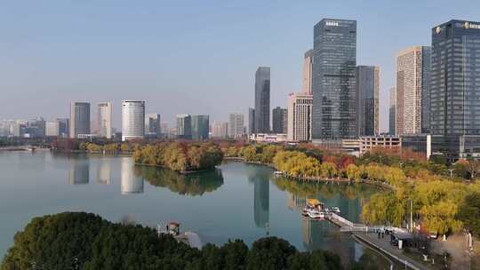 合肥航拍城市天鹅湖冬天景色大景