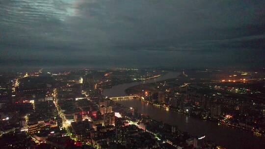 航拍衡阳湘江城市夜景