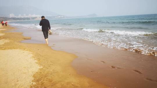 实拍大海海浪沙滩海洋