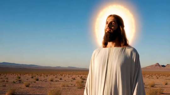 沙漠中带光环人物形象