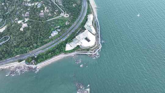 厦门环岛南路俯拍白石炮台遗址烂尾楼海岸线
