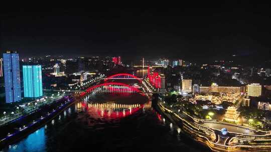 城市夜景桥梁高楼宜宾金沙江戎州大桥夜景