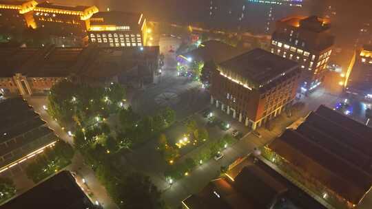 航拍天津棉3创意街区夜景