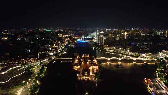 福建福州城市夜景交通航拍