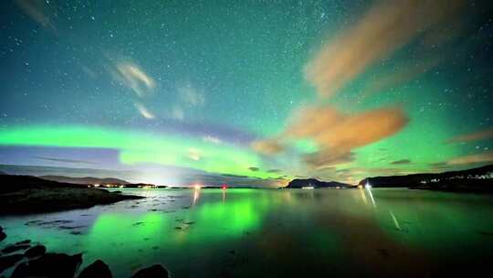 极光星轨延时摄影 夜晚湖边星空彩4K