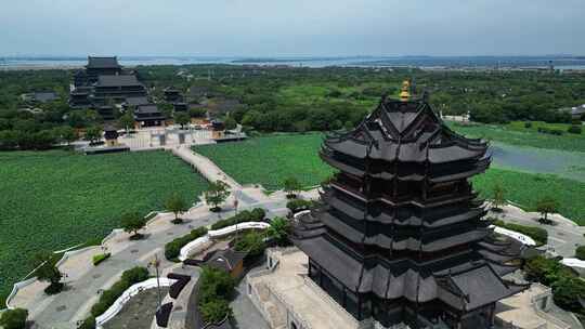 航拍苏州太湖重元寺