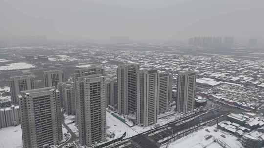 航拍城市雪景 石家庄 交通