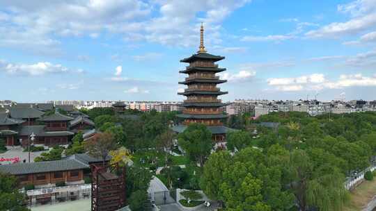 航拍上海宝山  宝山寺