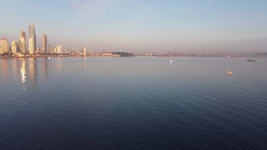 航拍山东烟台海岸线日出沿海风景