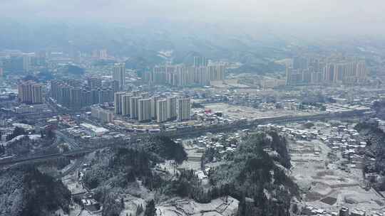 湖北恩施大雪纷飞里的利川城视频素材模板下载