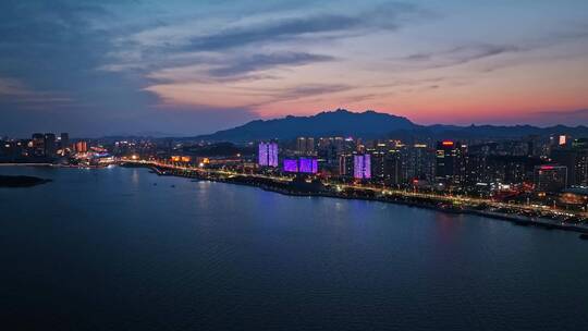 青岛西海岸新区夜景城市夜景航拍