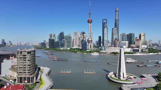 上海陆家嘴黄浦江东方明珠航拍