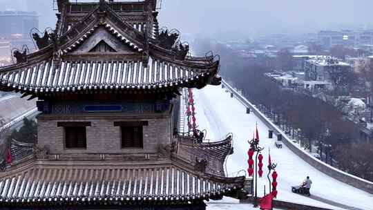 西安城墙角楼雪景