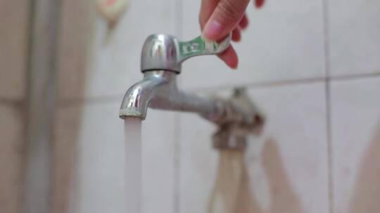 水龙头流水滴水冲水打开水龙头阀门实拍