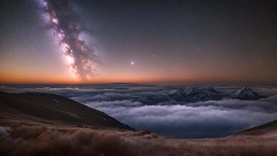 云海之上星空与山峦景色