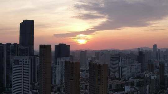 浙江宁波清晨日出航拍