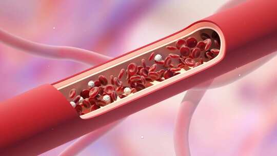 红细胞在动脉内流动，横截面动脉视图。健康