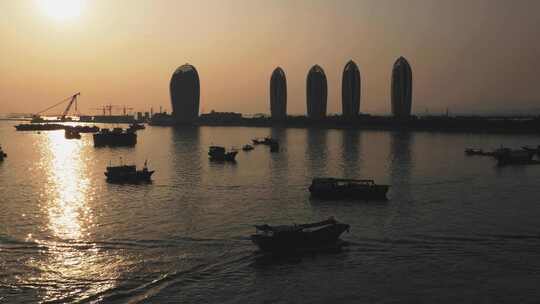 三亚凤凰岛中心渔港渔船航拍