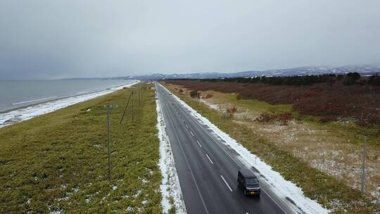 日本北海道沿海公路自驾游风光航拍