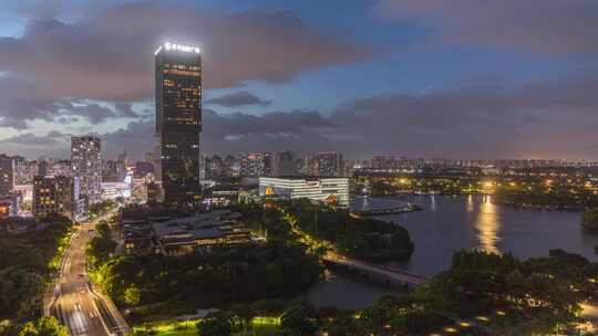 上海嘉定新城保利大剧院建傍晚夜景延时