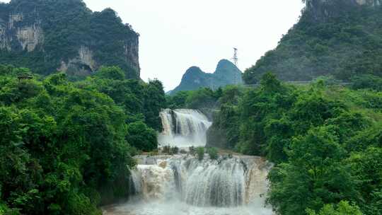 航拍广西旅游崇左瀑布自然风景景观